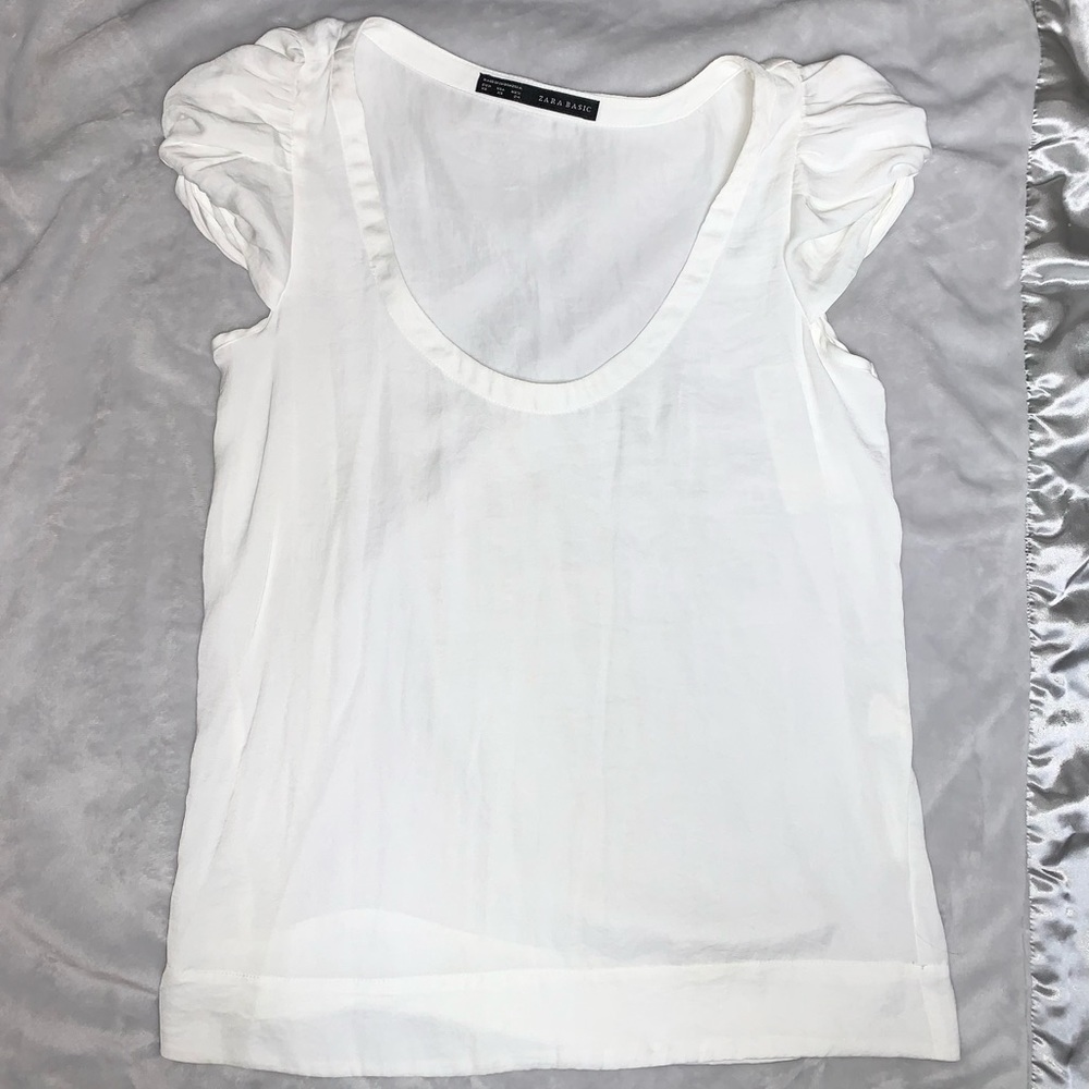 Zara White Shirt Top with Knotted Detail on Sleeves Size XS NWT